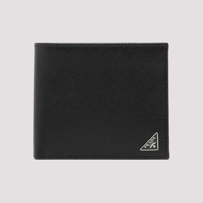 Shop Prada Logo Plaque Bifold Wallet In Black