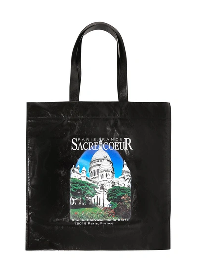 Shop Balenciaga Graphic Print Tote Bag In Black
