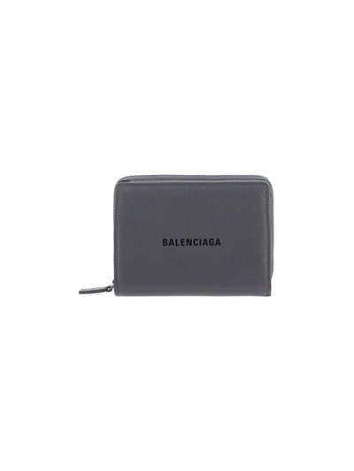 Shop Balenciaga Cash Logo Compact Wallet In Grey