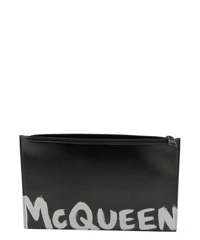 Shop Alexander Mcqueen Graffiti Clutch Bag In Black