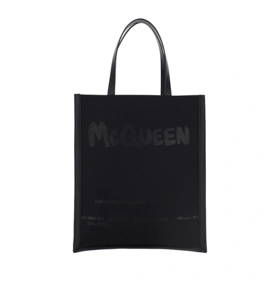 Shop Alexander Mcqueen Logo Print Top Handle Tote Bag In Black