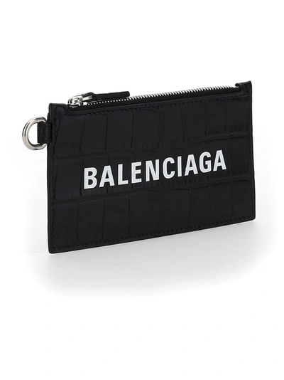 Shop Balenciaga Logo Strapped Cash Card Case In Black