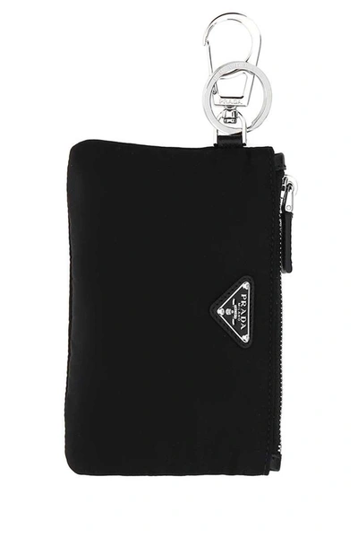 Shop Prada Logo Plaque Pouch Keyring In Black