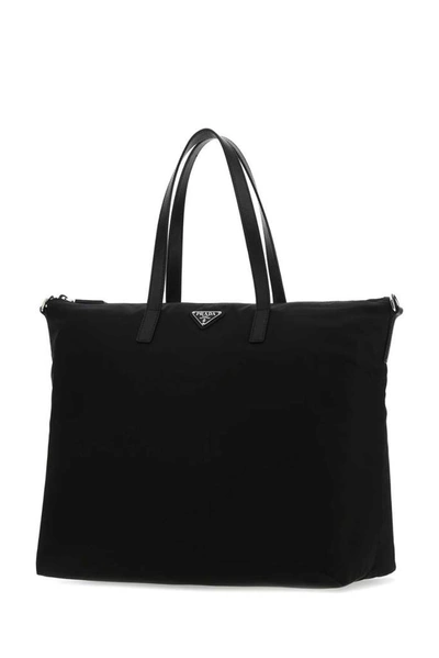 Shop Prada Logo Plaque Tote Bag In Black