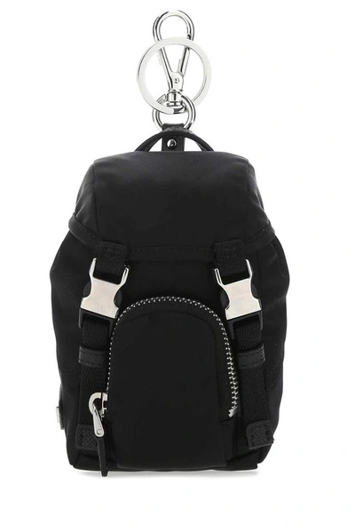 Shop Prada Mini Backpack Keyring In Black