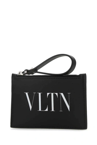 Shop Valentino Vltn Printed Zipped Cardholder In Black