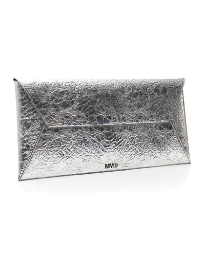 Shop Mm6 Maison Margiela Crinkled Envelope Clutch In Silver