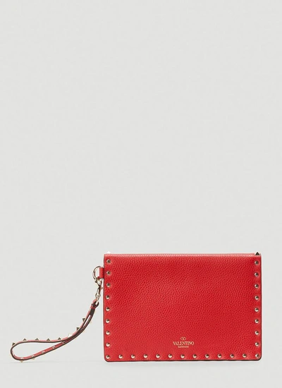 Shop Valentino Garavani Rockstud Medium Envelope Pouch Bag In Red