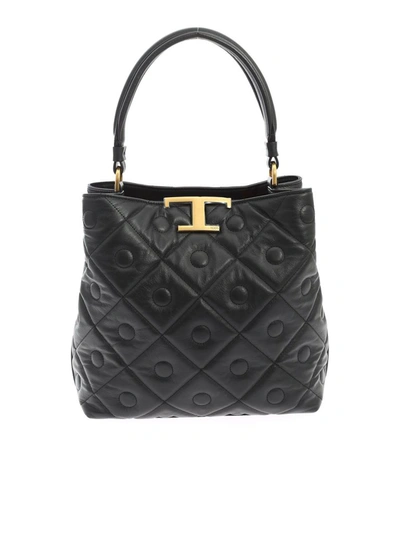 Shop Tod's Quilted Bucket Bag In Black