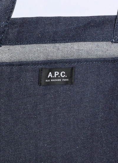 Shop Apc A.p.c. Logo Printed Denim Shopper Bag In Navy