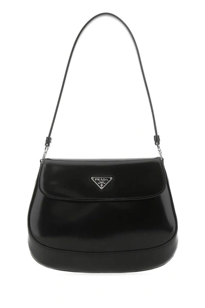 Prada Leather Cleo Flap Shoulder Bag in Black