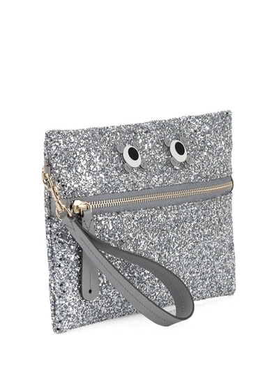 Shop Anya Hindmarch Eyes Glitter Clutch Bag In Silver