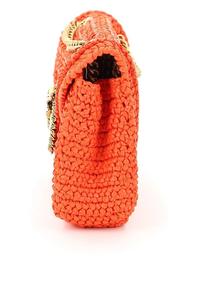 Shop Dolce & Gabbana Devotion Woven Shoulder Bag In Orange