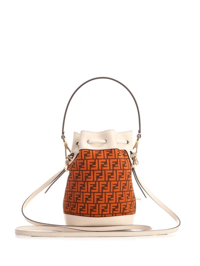 Fendi Mon Tresor Mini Ff-logo Leather Bucket Bag In Tan White