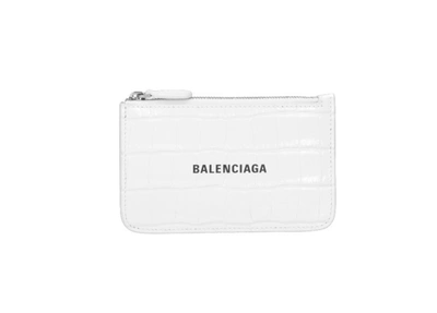 Shop Balenciaga Logo Embossed Zipped Cardholder In White