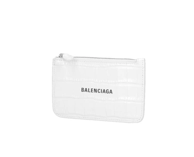 Shop Balenciaga Logo Embossed Zipped Cardholder In White