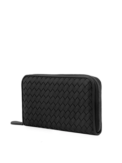 Shop Bottega Veneta Intrecciato Zip Wallet In Black