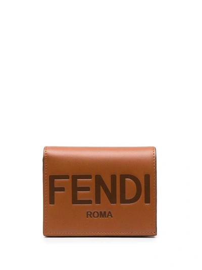 Shop Fendi Logo Embossed Wallet In Brown