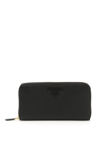 Shop Prada Logo Zip Wallet In Black