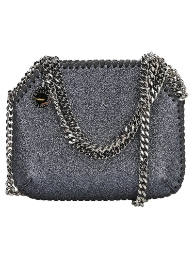 Shop Stella Mccartney Falabella Glitter Tiny Tote Bag In Blue
