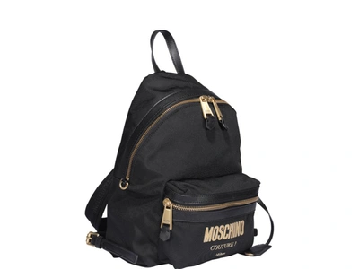 Shop Moschino Logo Plaque Zipped Backpack In Black