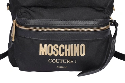 Shop Moschino Logo Plaque Zipped Backpack In Black