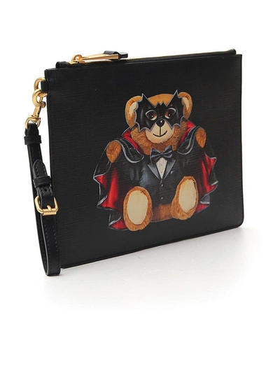 Shop Moschino Teddy Bear Print Clutch Bag In Black