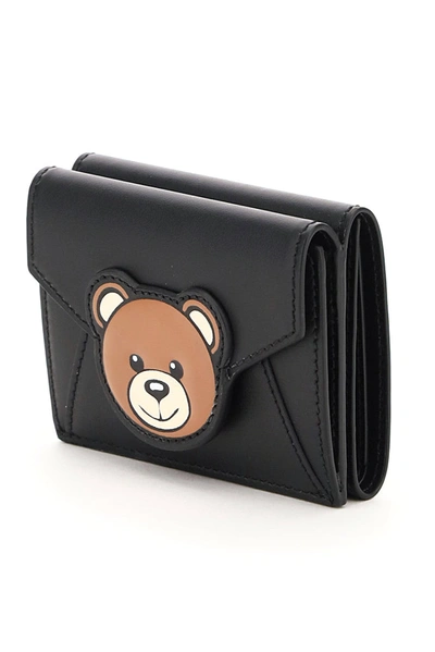 Shop Moschino Teddy Bear Compact Wallet In Black