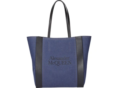 Shop Alexander Mcqueen Logo Print Tote Bag In Blue
