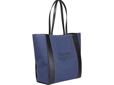 Shop Alexander Mcqueen Logo Print Tote Bag In Blue