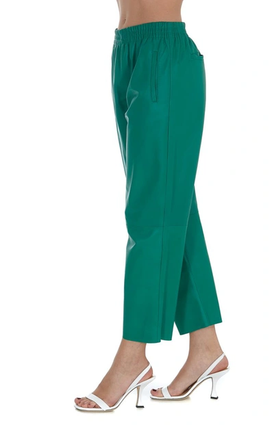Shop Pinko Ultralight Leather Trousers In Green