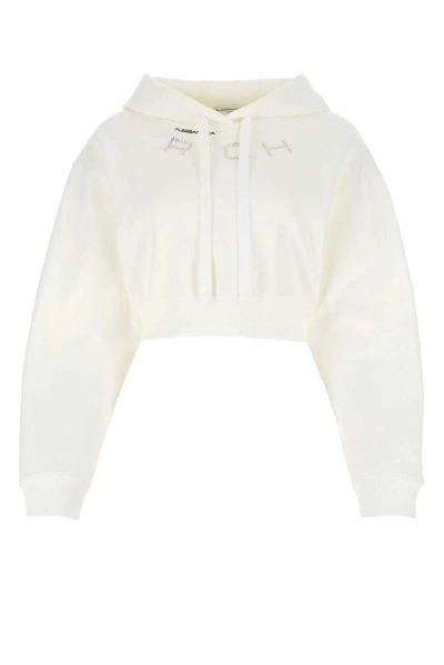 Shop Alessandra Rich Logo Embellished Drawstring Hoodie In White