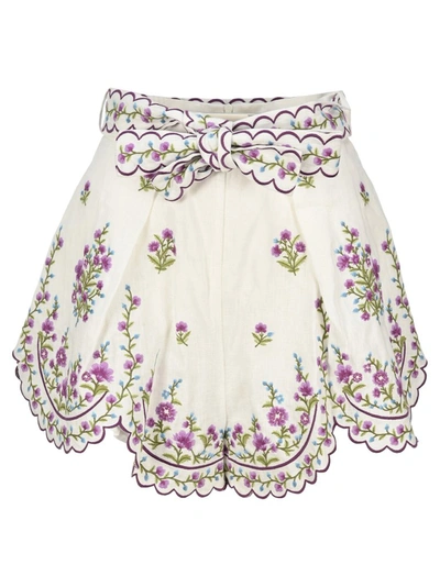 Shop Zimmermann Poppy Floral Embroidered Shorts In Multi