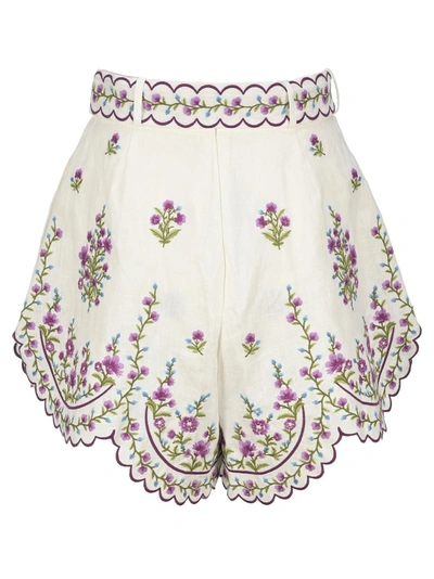 Shop Zimmermann Poppy Floral Embroidered Shorts In Multi