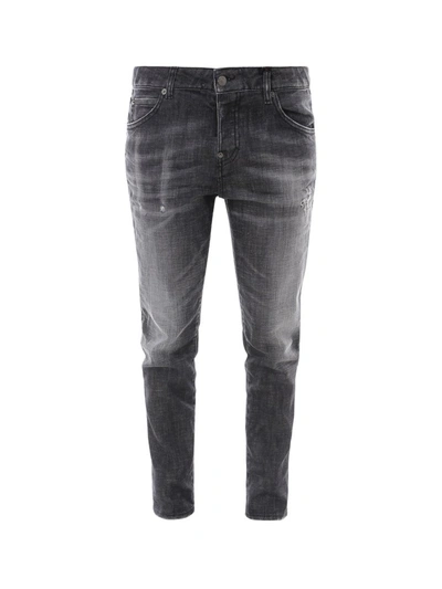 Shop Dsquared2 Distressed Logo Patch Jeans In Black