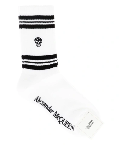Shop Alexander Mcqueen Logo Striped Socks In White
