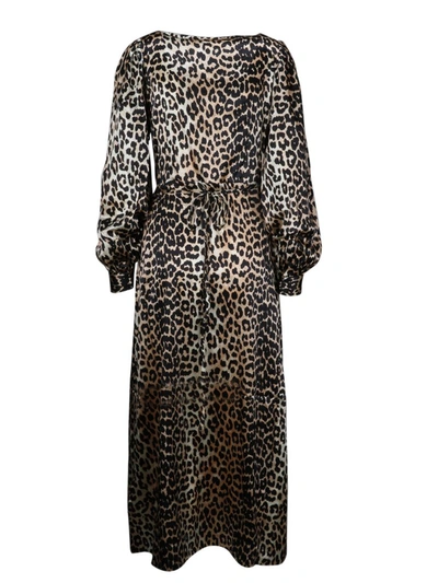 Shop Ganni Leopard Printed Wrap Dress In Multi