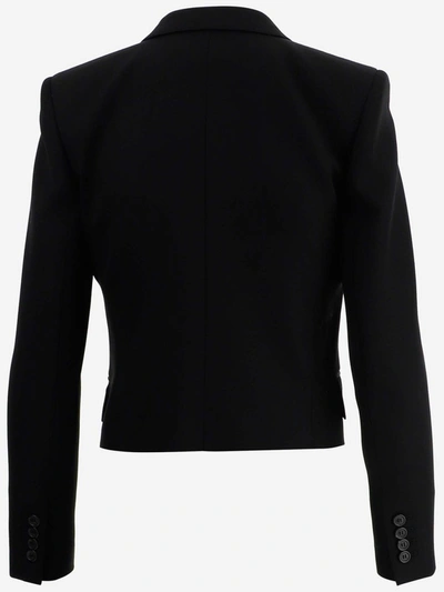 Shop Saint Laurent Double Breasted Cropped Blazer In Black