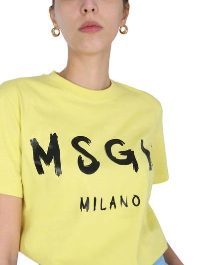 Shop Msgm Logo Printed Crewneck T In Yellow