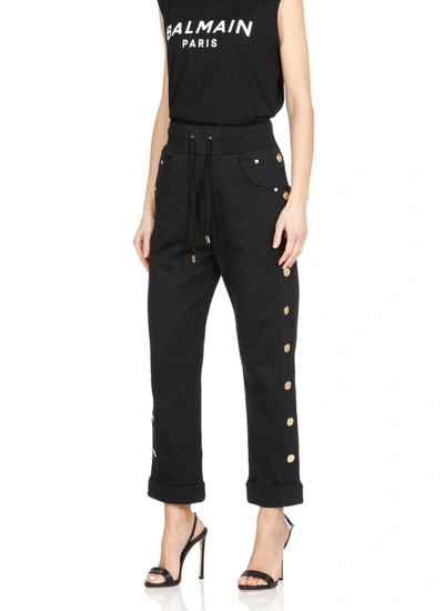 Shop Balmain Button Detail Track Pants In Black