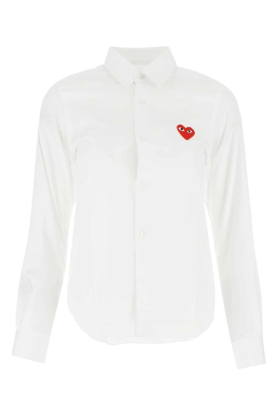 Shop Comme Des Garçons Play Heart Logo Embroidered Buttoned Shirt In White