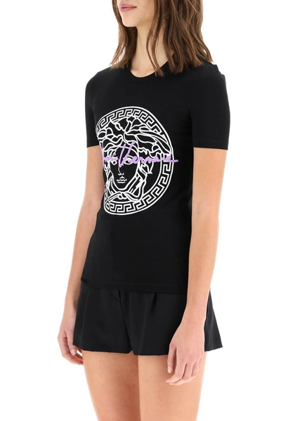 Shop Versace Medusa Head Print T In Black