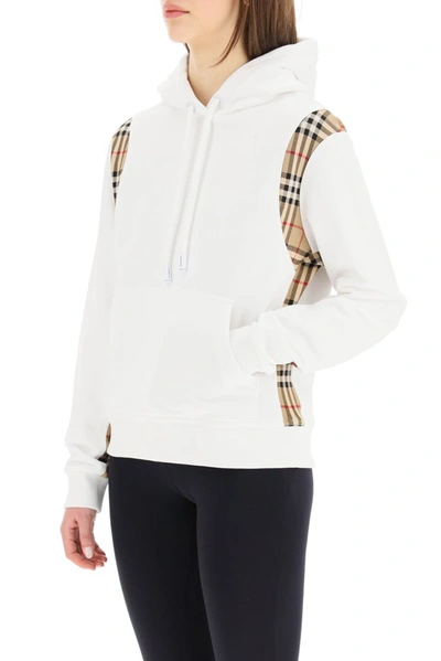 Shop Burberry Check Panel Oversized Hoodie In White