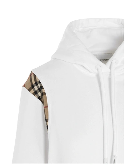 Shop Burberry Check Panel Oversized Hoodie In White