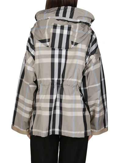 Shop Burberry Checked Hooded Jacket In Multi