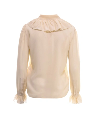 Shop Saint Laurent Ruffle Detail Pussybow Blouse In White