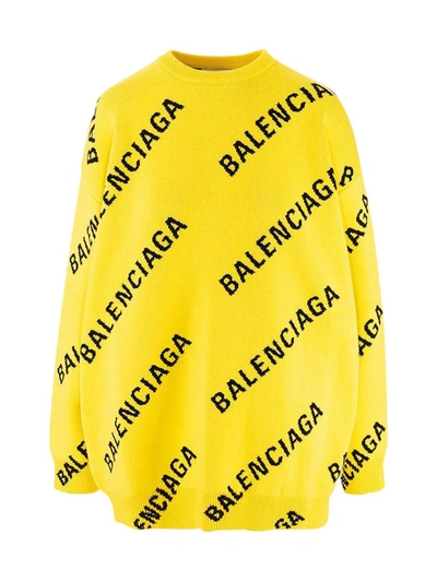 Shop Balenciaga Allover Logo Intarsia Jumper In Yellow