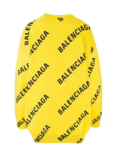 Shop Balenciaga Allover Logo Intarsia Jumper In Yellow