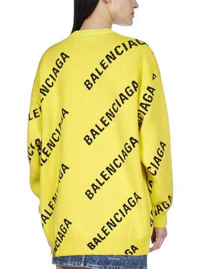 Balenciaga Logo Intarsia Oversize Crewneck Sweater In Yellow | ModeSens