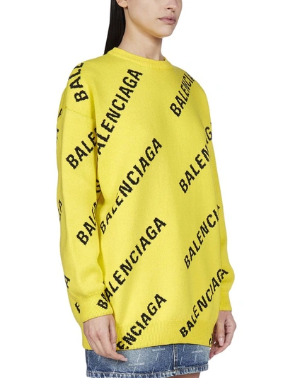 Shop Balenciaga Allover Logo Intarsia Jumper In Yellow